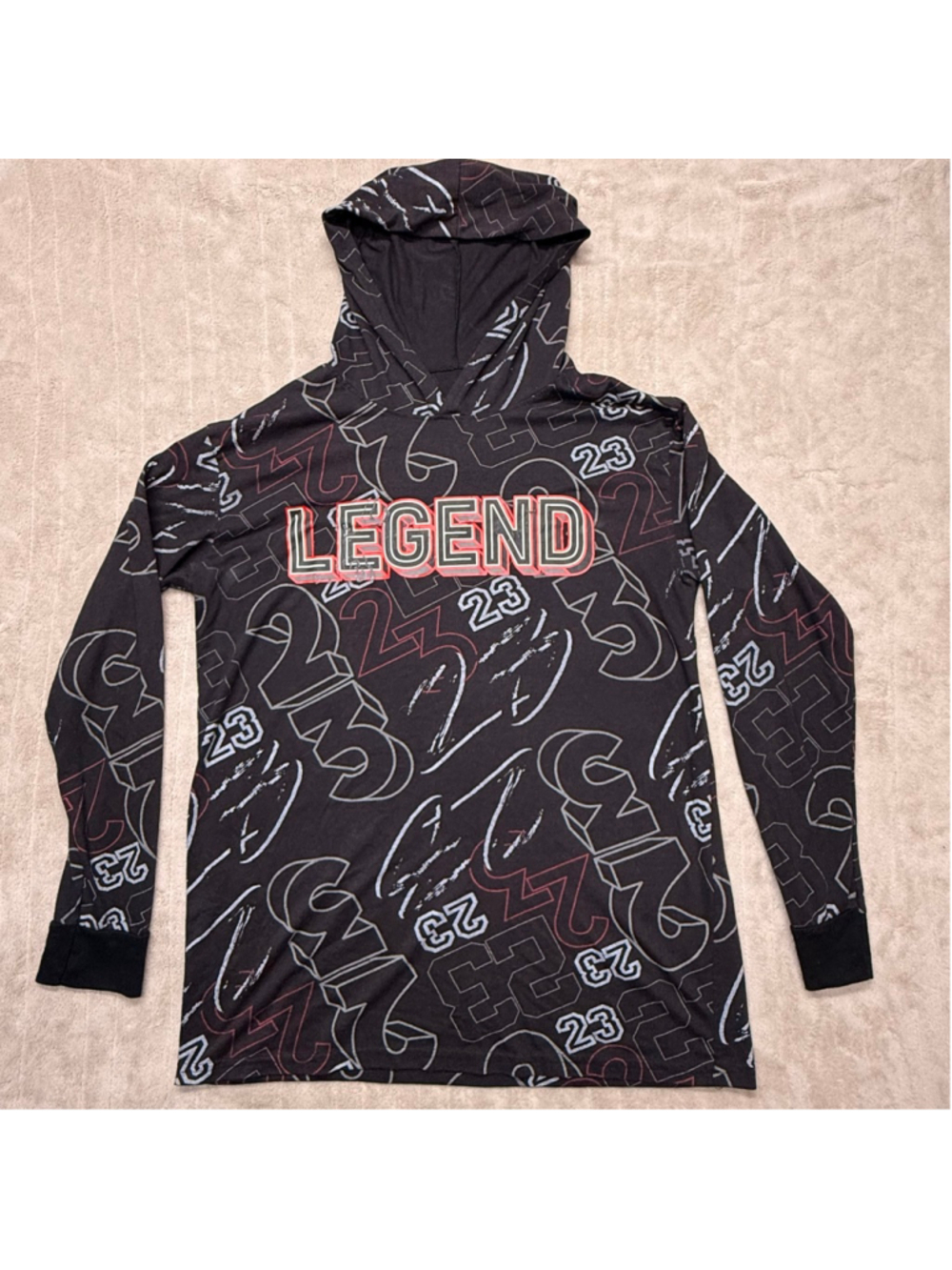 Men's Hustle G Black Red 23 Legend Michael Jordan Lightweight Hoodie Large